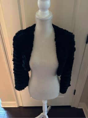 BCBGMaxAzria Black Rabbit Fur Cropped Shrug
